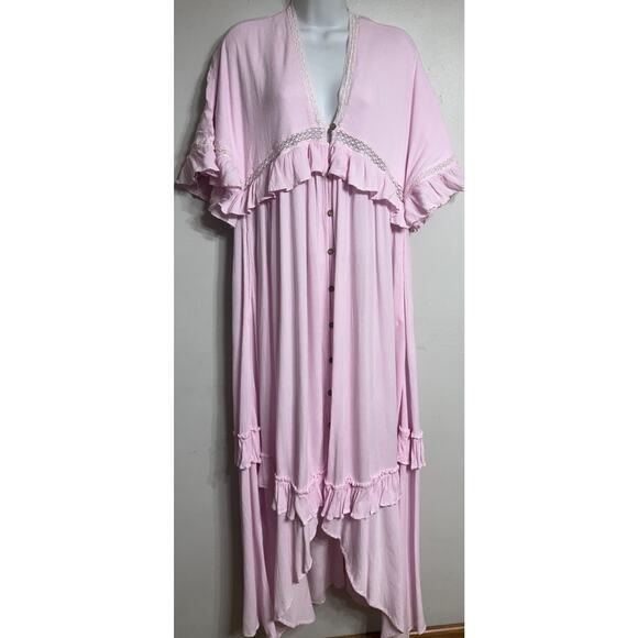 Free People Dress Women’s XS Pintuck Paradiso Maxi Pink Ruffles Bohemian - Picture 3 of 14